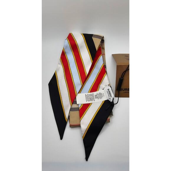 Burberry Skinny Silk Ribbon Scarf TB Monogram Kensington Posy 71" Made In Italy - Picture 5 of 7